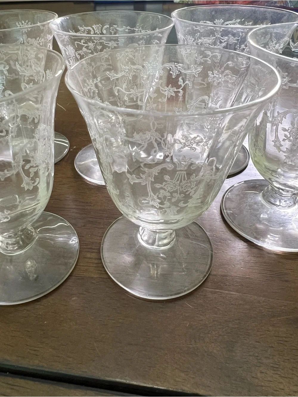 Fostoria-Elegant Etched Glass Sorbet Goblets - Set of 6, Clear